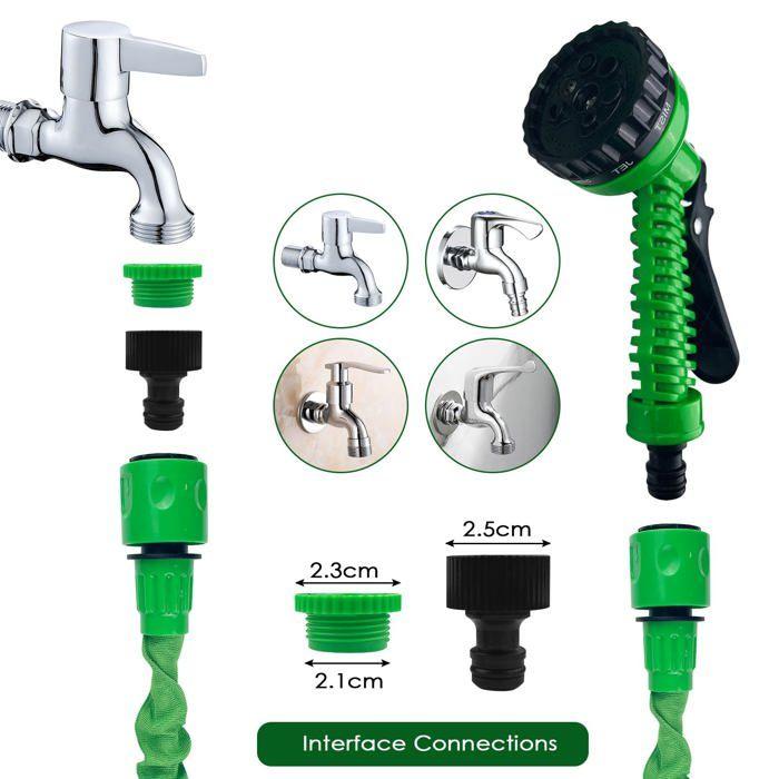 Tuyau d'arrosage extensible 15 m AIMOONSA – 7 modes, flexible anti-torsion, diamètre 10 mm