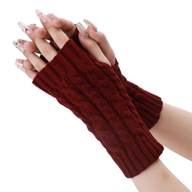 Comfortable Winter Arm Sleeves Fingerless Gloves Soft Acrylic Fibre Cable Knit Gloves For Outdoor Daily Use And Sport