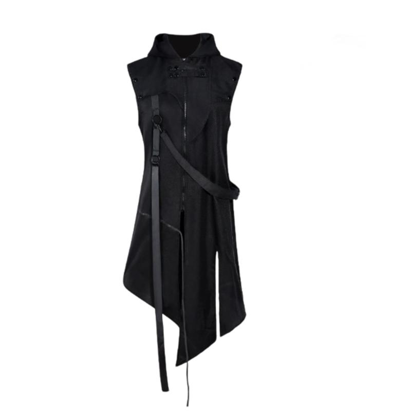 

Mens Medieval Renaissances Punk Sleeveless Jackets Gothic Dark Hoodie Zipper Coat S