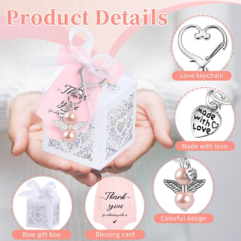 24 Sets Baby Shower Favors Including Cute Angel Keychains, Favor Boxes And Thank You Cards For Baptism Favors, Shower Favors