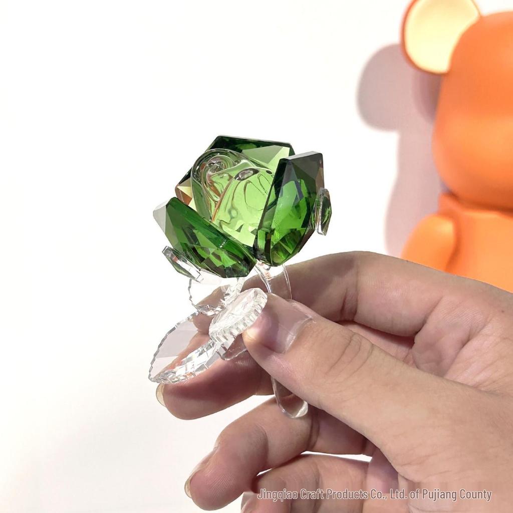Exquisite Mini Colorful Crystal Rose Flower Vase Ornament Gift