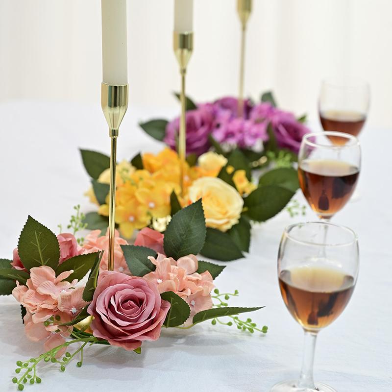 1PC/20CM Artificial Silk Flowers wreath for candlestick Candlestick Garland Simulation Rose Garland
