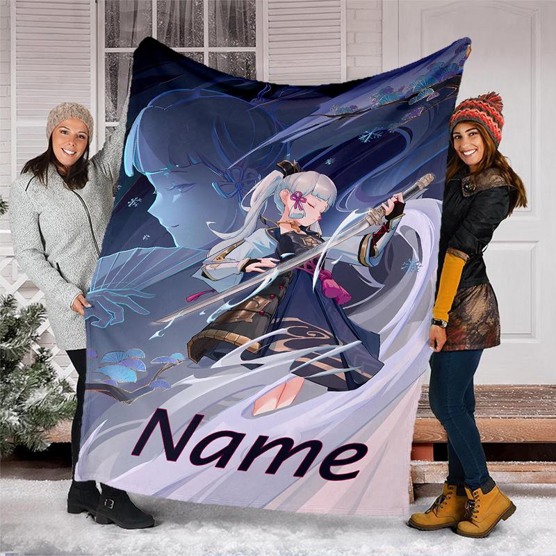 Personalized Custom Name Blanket - Genshin Impact Ayaka Kamisato Print Design,Blanket for Sofa,Bed,Travel,Camping - Soft and Warm, Great Gift