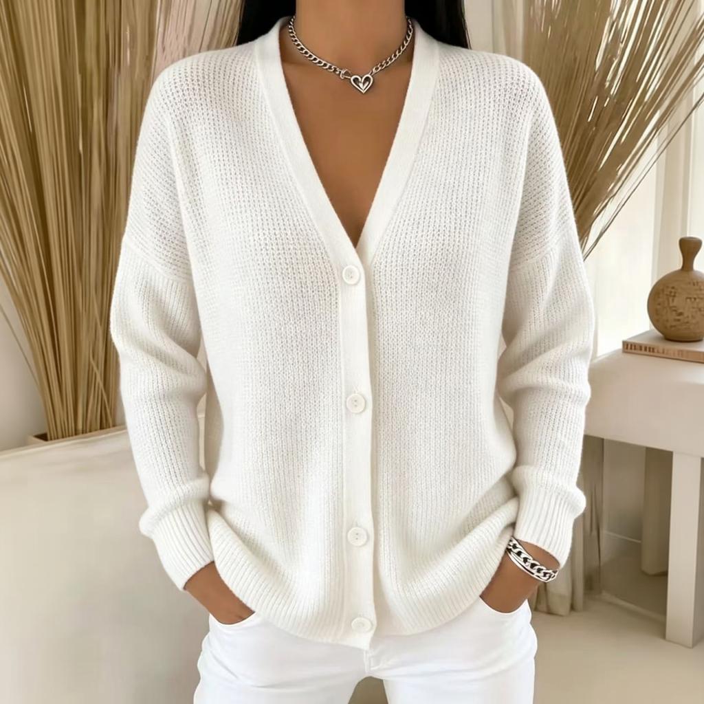 Women's Knit V Neck Button Cardigan Sweater Long Sleeve Soft Comfortable Autumn Winter Outerwear Casual Lightweight Layering Top