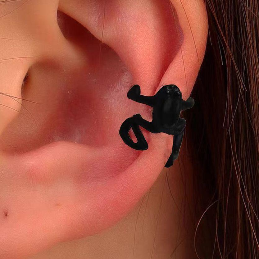 Europäische und amerikanische Retro-Leichtluxus-Ohrclips, alte Punk-Tier-Silberfrosch-Ohrknochenclips, Großhandel