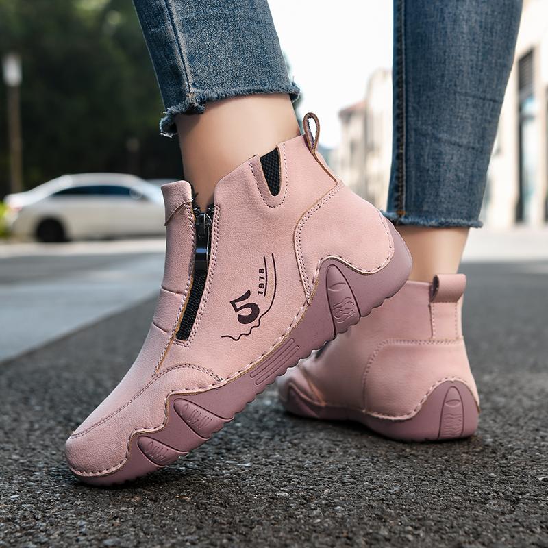 TUINANLE Women High Tops Shoes Spring Zipper Casual Anti Slip Flat Sneakers Girl's Ankle Boots Pink Ladies Shoes