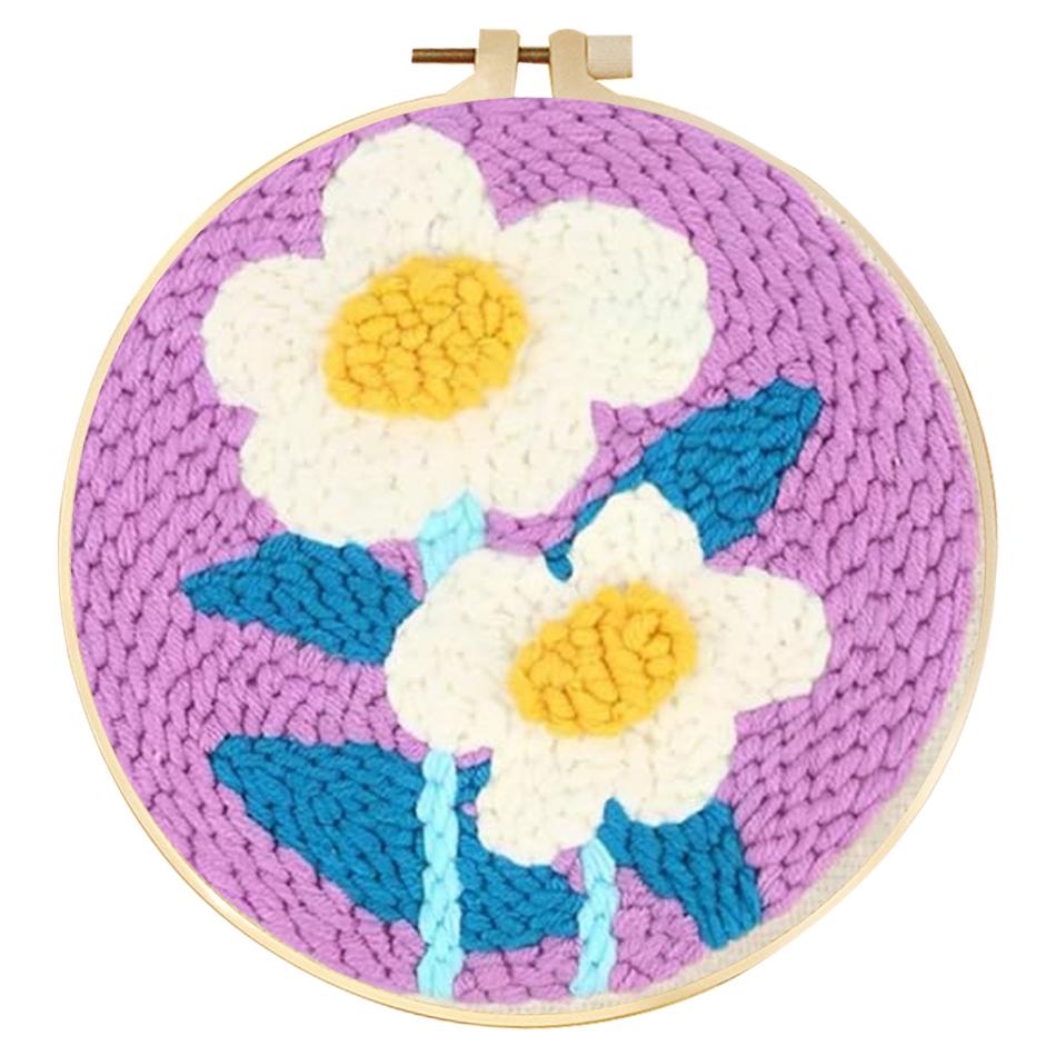 Floral Pattern DIY Punch Needle Embroidery Kit with Yarn Starter Kit Poking Cross Stitch Tools For Knitting Magic Tufting Set