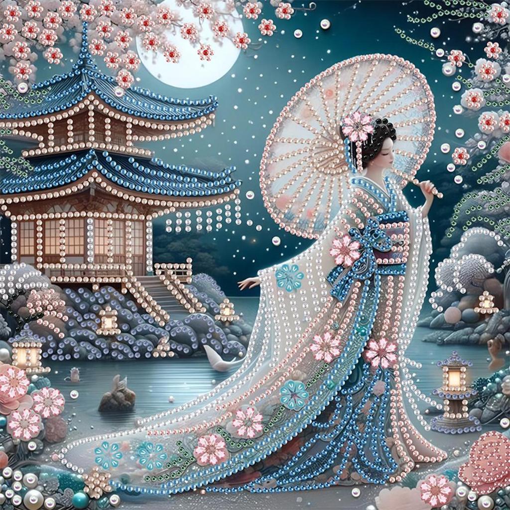 5D DIY Teilweise Speziell Geformter Bohrer Diamantmalerei Japanische Schönheit Kit 30x30cm