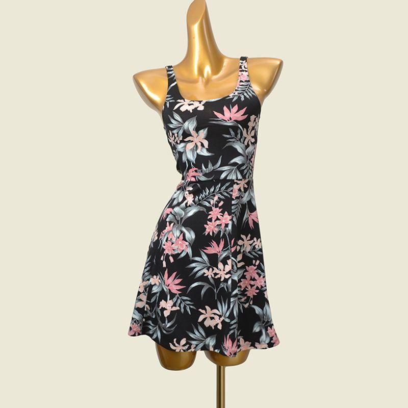 

U-Collar Sexy Open Back Lemon Printing Short Skirt Summer Silm Vest Export Dress Black 2 XXS
