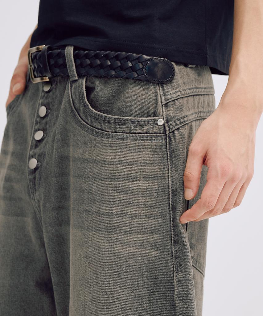 TAKEASY Smoky Button-Fly Denim Pants (Smoky Gray)