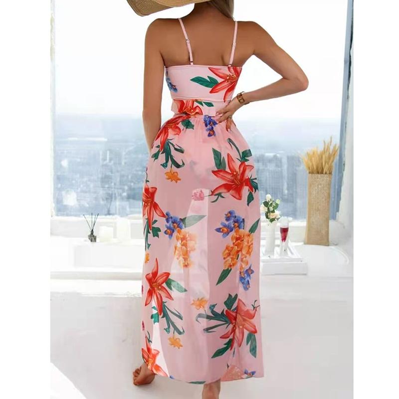 Three-Piece Bikini Set Women Swimsuit Floral Print Beach Wrap Skirt Female Swimwear Bathing Summer Fashion Beachwear