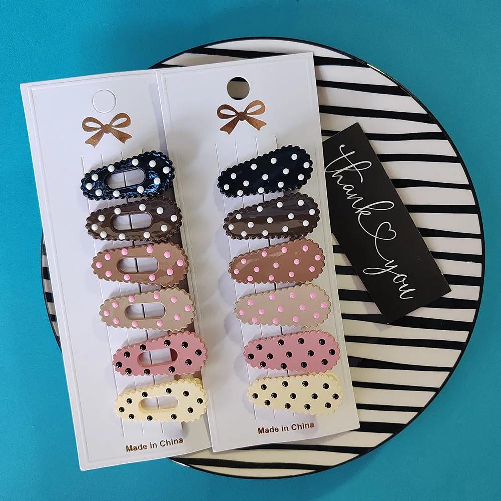 6pc European and American Cute Colorful Dot Hairpin Hair Side Clips for Girls Women Children Party Korean Hair Accessories