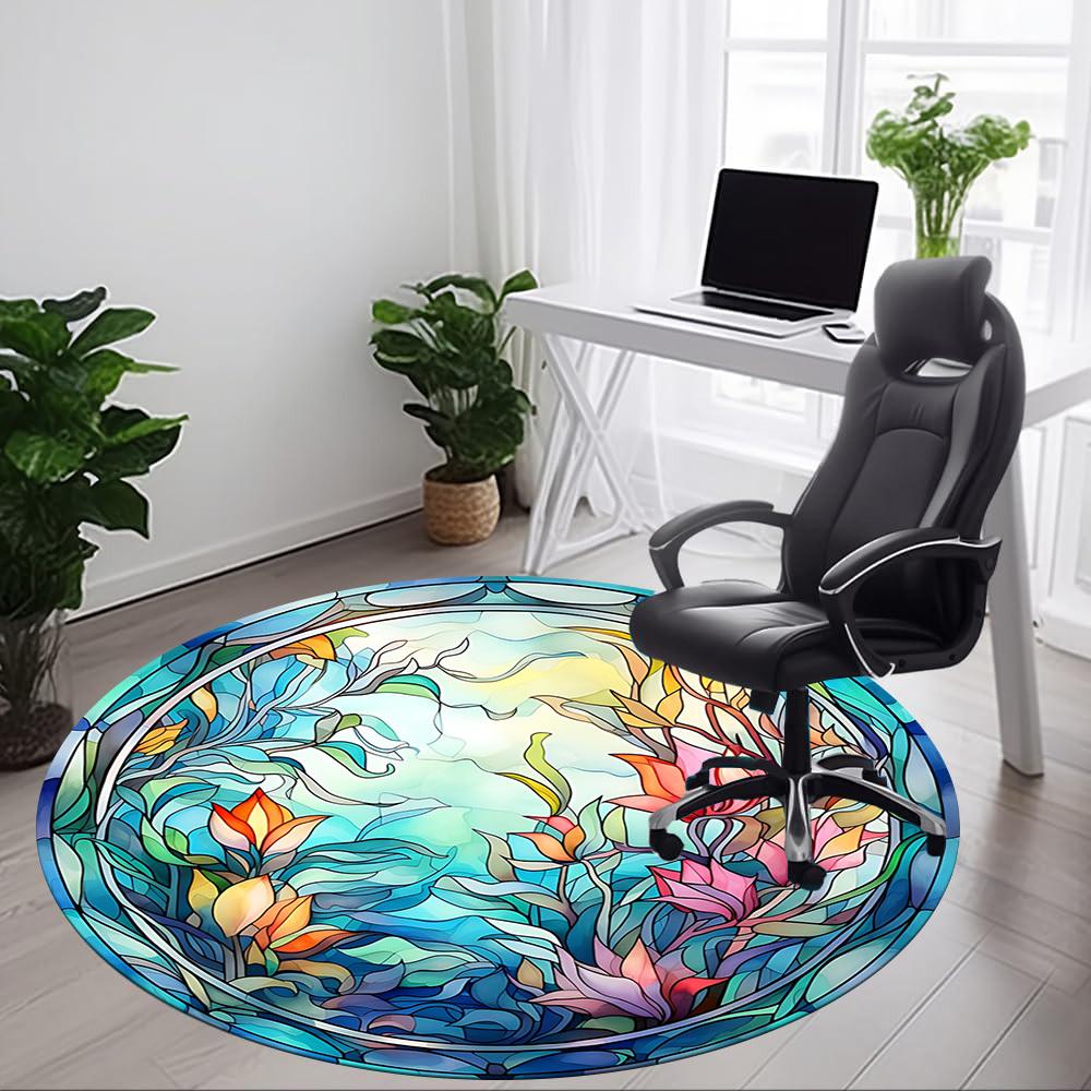 1 Stück Floral Buntglas Büro Runder Teppich, Unter Bürostühlen Schlafzimmer Wohnzimmer Heimdekoration, Raumdeko