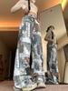 Spicy Girl Newspaper Print Wide-Leg Jeans - Women's Autumn/Winter Slimming Floor-Length Pants