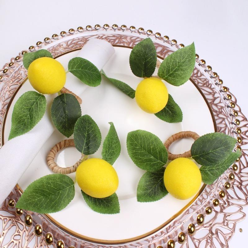 1-48PCS Lemon Napkin Ring Real Touch Plant Leaf Fruit Design Holder for Easter Wedding Party Dining Table Decoration Accessories