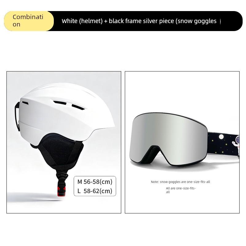 Small Brim Ski Helmet, Ski Goggles, Anti-Fog, Adult Model, Professional Anti-Impact, Breathable Ski Hat, Protective Gear for Men and Women