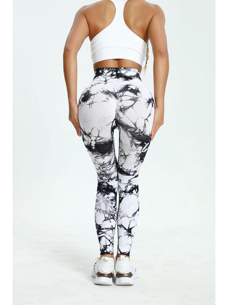 High-Waisted Tie-Dye Yoga Leggings: Quick-Dry, Seamless, Peach-Lift, Elastic Fitness Pants