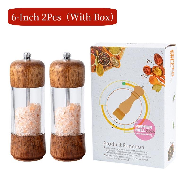 6/8Inch Manual Salt and Pepper Grinder,Solid Wood Spice Shaker Mill Tool With Base,Adjustable Ceramic Core Grinder Kitchen Tools