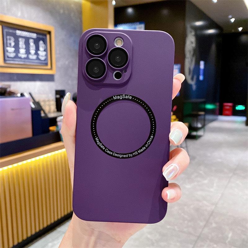 Applicable To IPhone15pro Magnetic Suction Case PC Oil Injection Apple 13 Comes with Lens Film Solid Color Full-cover Anti-fall Hard Case
