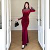 Autumn 2025 Gold Velvet Bodycon Dress with Hot Drill Design