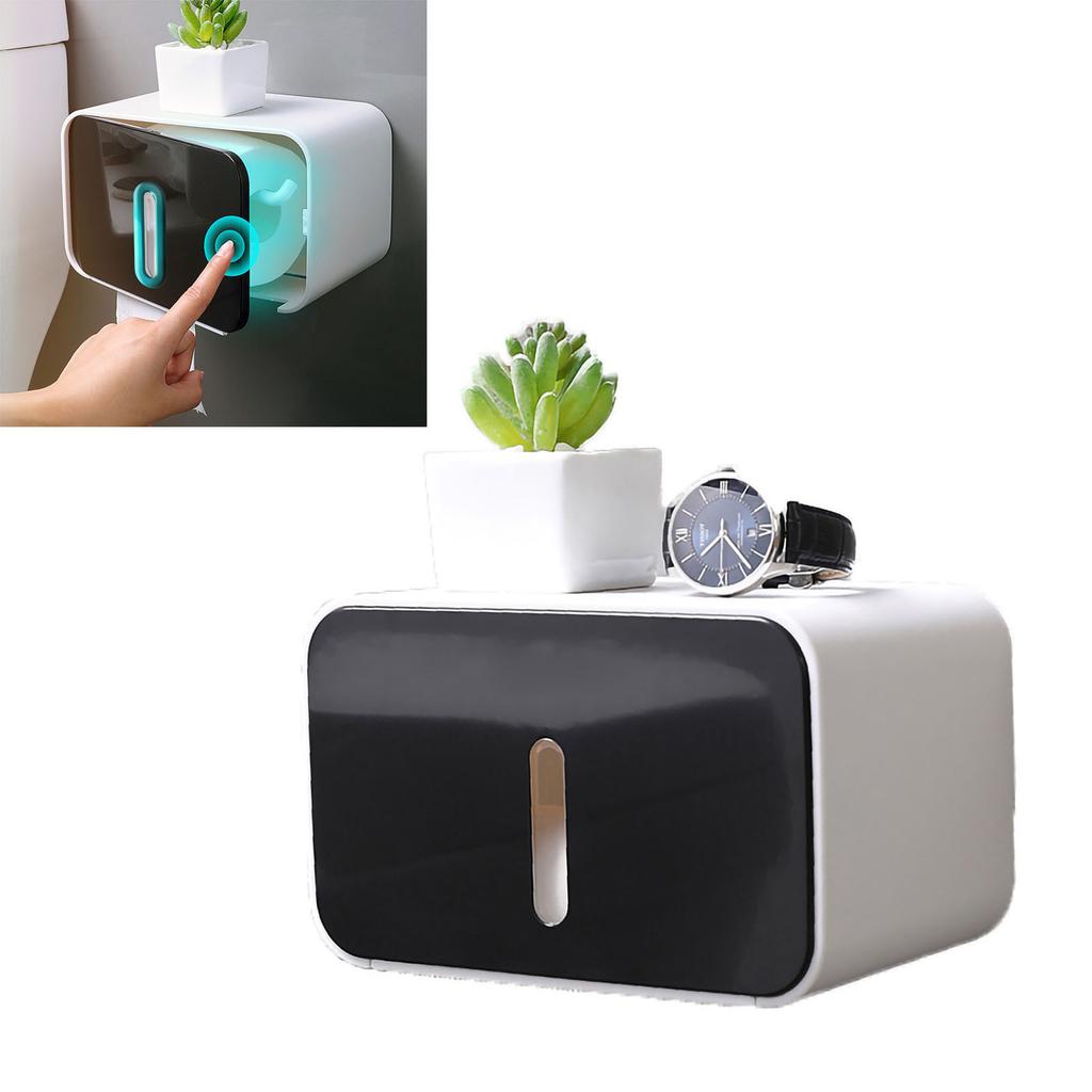 Wall Mounted Tissue Box Dual Paper Outlet Waterproof and Moistureproof Tissue Rack for Bathroom Black