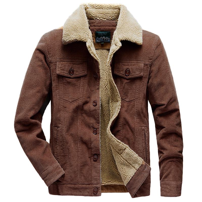 Men's Retro Corduroy Lambswool Jacket - Thickened, Fleece-Lined Cotton-Padded Coat for Autumn and Winter.
