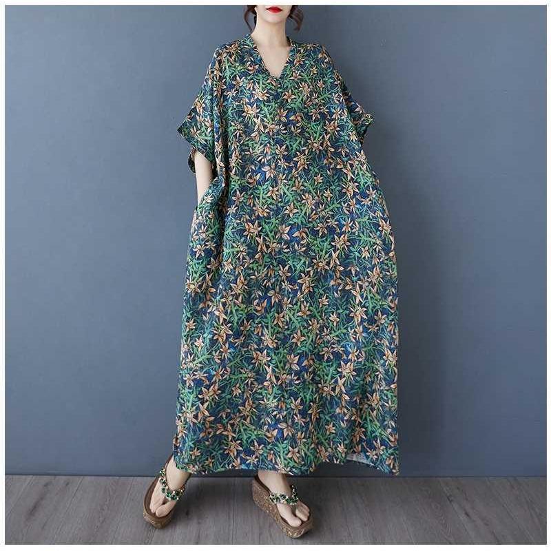 Women's Vintage Long Dress with Cotton and Linen Patterns