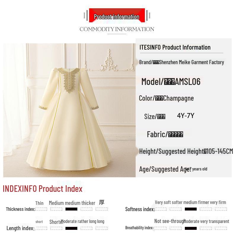 Elegancka haftowana suknia wieczorowa dla dziewcząt - inspirowana Dubajem i Turcją