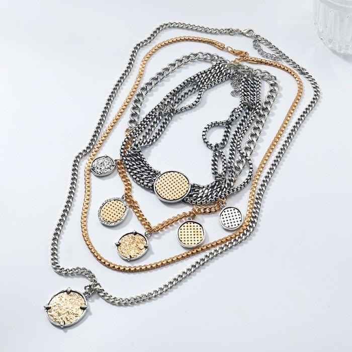 ZAA Fashion Women Necklaces Punk Multi-layer Necklace Round Coin Pendant Choker Jewelry Necklace Set Accessories золотой