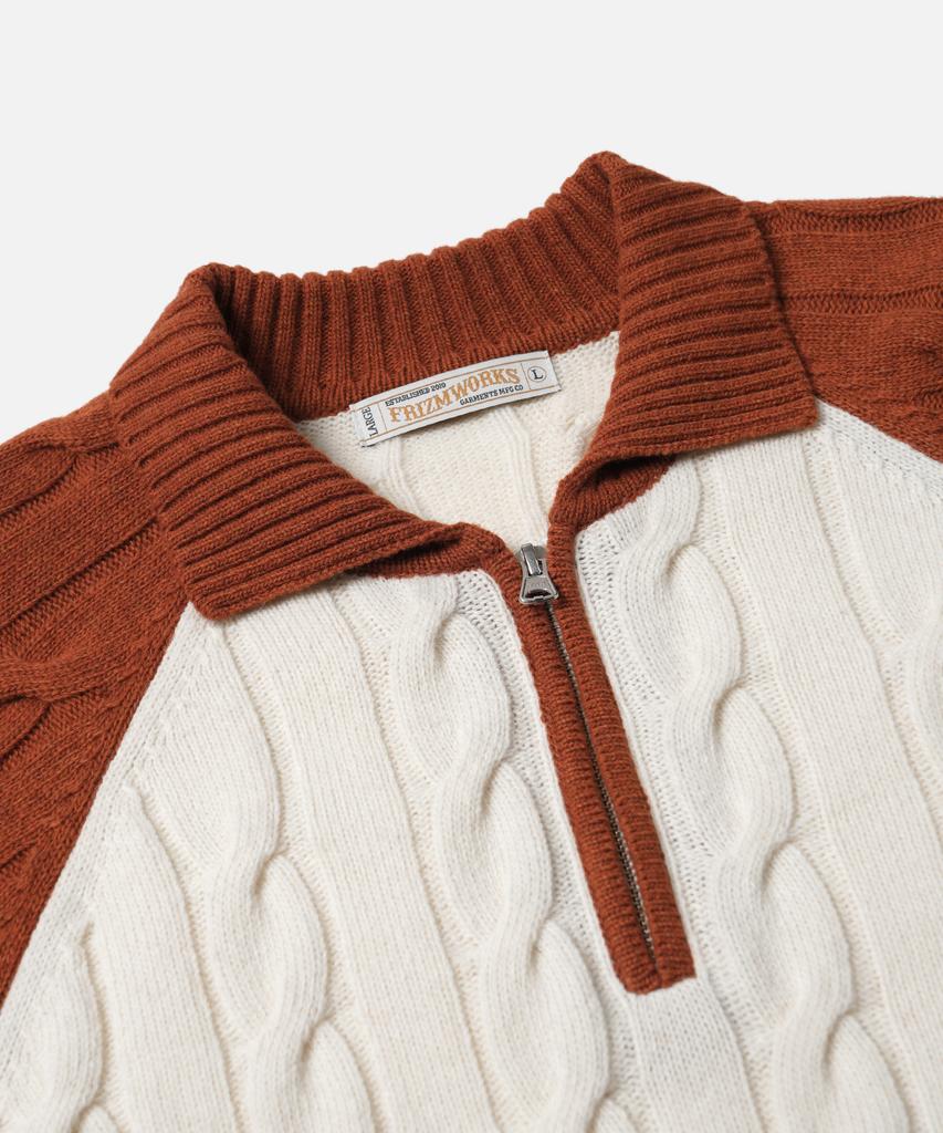 FRIZMWORKS Wool Cable Raglan Half Zip Knit _ Brick