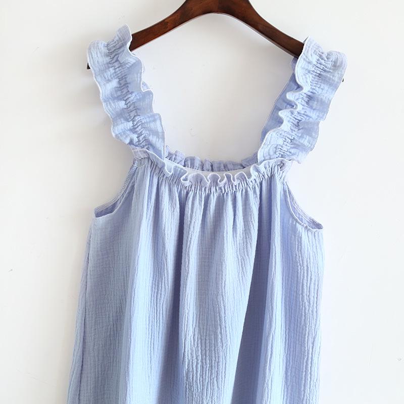 Women's Polka Dot Cotton Gauze Nightdress - Summer Sling, Mid-Length, Sweet & Lovely Pajamas