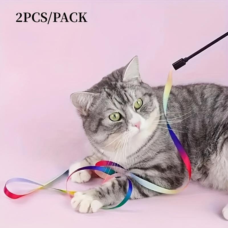 2pcs Interactive Cat Toys Teasing Catd Stick Funny Rainbow Strips Cat Stick Toys Kitten Playing Teaser Wand Toy Pet Supplies