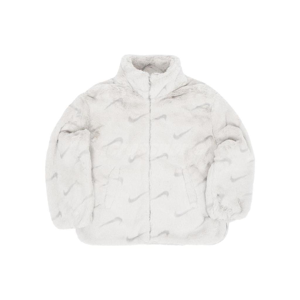 Nike Vollständiger Druck Stehkragen Kunstfell Warm Gerade Langarm Baumwolljacke Damen Oberbekleidung Weiß DQ6843-072