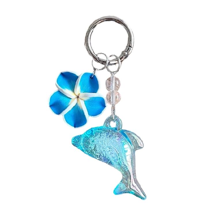 Lovely Dolphin And Flower Keychain Plastic Construction Bag Hanging Pendant Cute Gift For Girls Teens Students