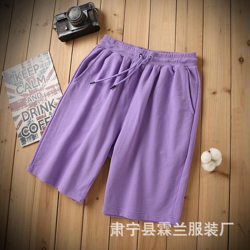 New Pure Cotton Terry Casual Shorts for Men and Women, Summer Solid Color Couple's Drawstring Knee-length Shorts