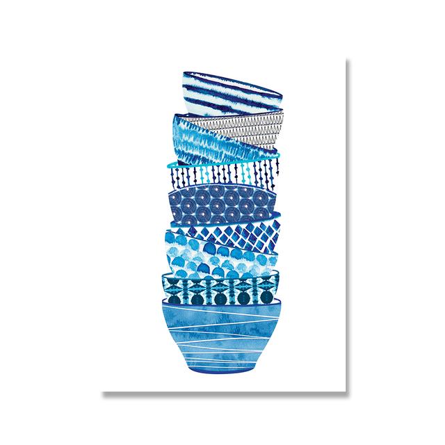 

Наборные миски, акварель, лапша, художественный принт, плакат, японский рамен, холст, картина, синий стиль, настенное искусство, современный Декор для кухни, изображение 21cm×30cm NoFrame