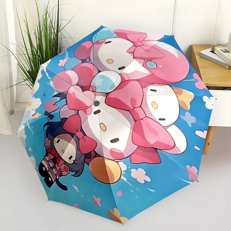 

1pc Hello Kitty Balloon Bouquet with Automatic Opening Umbrella - Portable Folding Design, 8-Bone Iron Frame Outdoor Umbrella, Perfect Gift for Fans,
