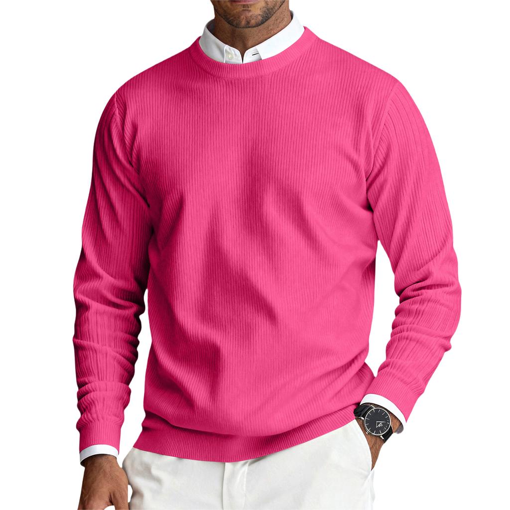 Men's Round Neck Long Sleeve Ribbed Knit Pullover