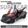 1/24 Scale Apollo Project EVO Super Car Diecast Alloy Vehicle Model Sound & Light Collection Ornaments Toys for Boys Gifts with Kids