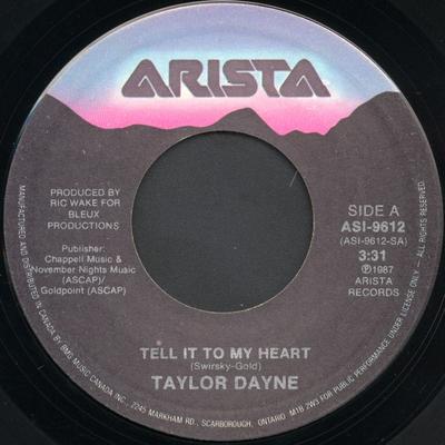 7inch Record TAYLOR DAYNE - Tell It To My Heart  ASI9612 Arista 1987 Canada Dance & Electronica Used