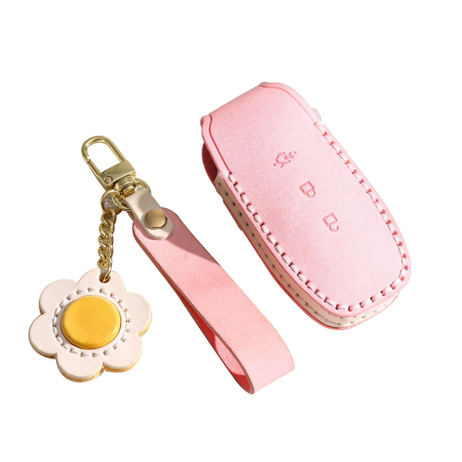 

Suitable for 2022 new Ford Taurus car key cover high-end vegetable tanned cowhide handmade keychain women розовый