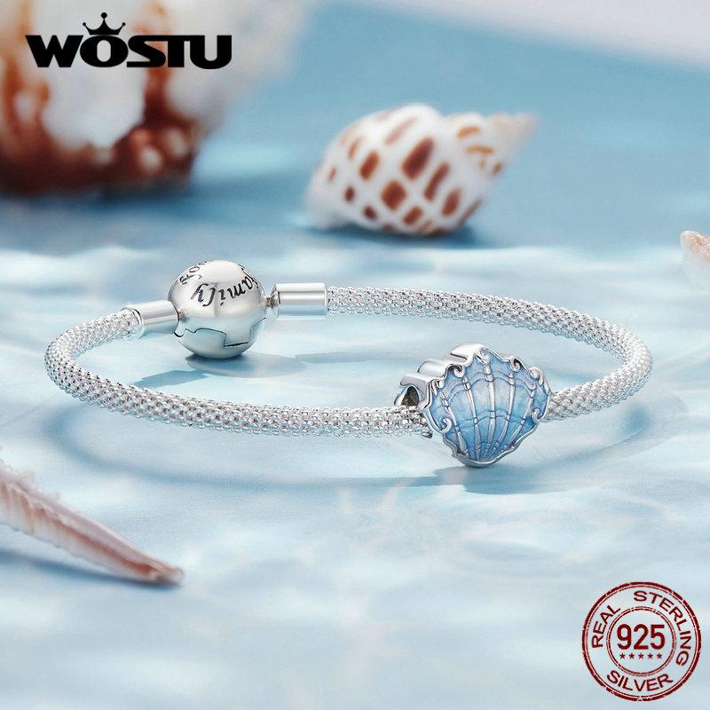 WOSTU Brelocuri din argint 925 scoici de mare margele submarine Pendan crab și alge marine se potrivesc brățară originală bijuterii DIY