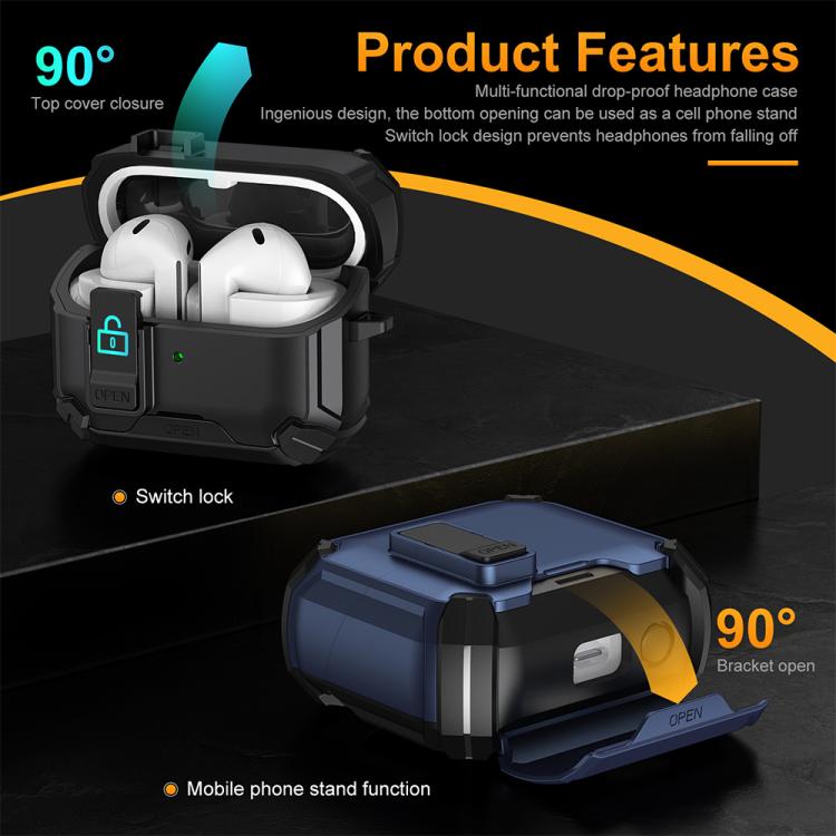XDcase Multi‑Functional Magnetic Earbuds Case with Invisible Stand, Shockproof Protective Shell with Secure Lock Buckle & Carabiner