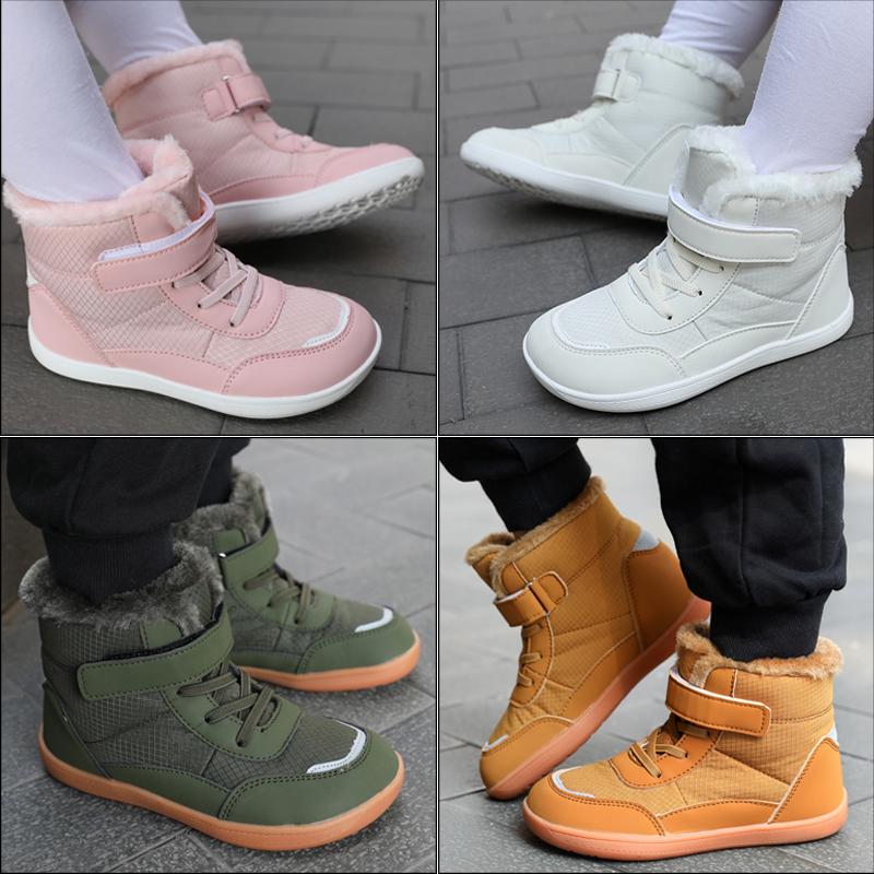 Nowe buty barefoot z szerokim noskiem dla dziewcząt i chłopców | Minimalistyczne buty do kostki wodoodporne zimowe buty śniegowe dla małych dzieci/starszych dzieci | But zimowy