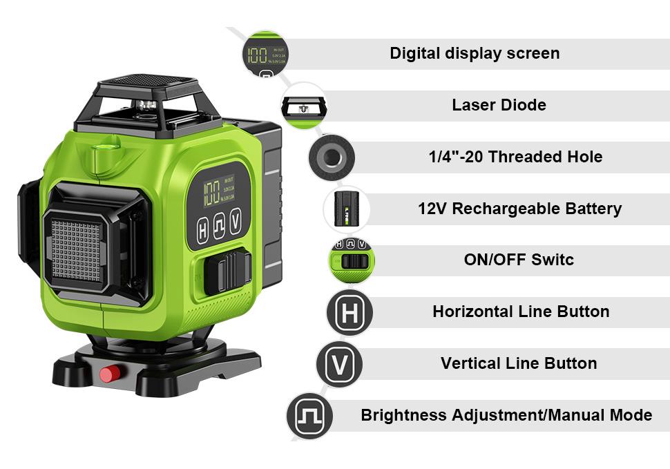 LFINE High Precision 4D 16-Line and 3D 12-Line Laser Level with Infrared