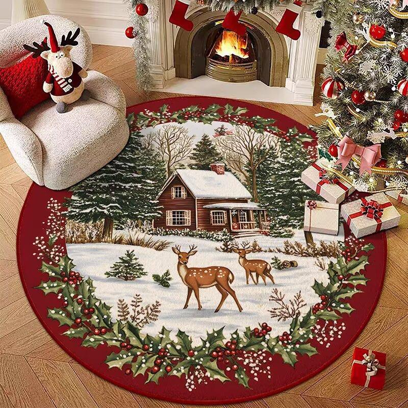 Christmas Carpet Living Room Dirt-resistant and Easy To Take Care of Imitation Cashmere Carpet Round Washed Cloth Sole Foot Pad