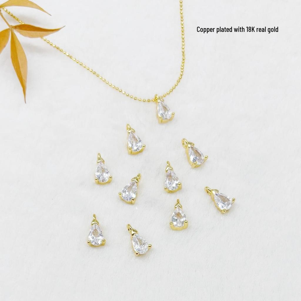 Mini Zirconia Water Drop Pendant Copper Plated 18K Gold Necklace/Earrings/Bracelet DIY Accessories