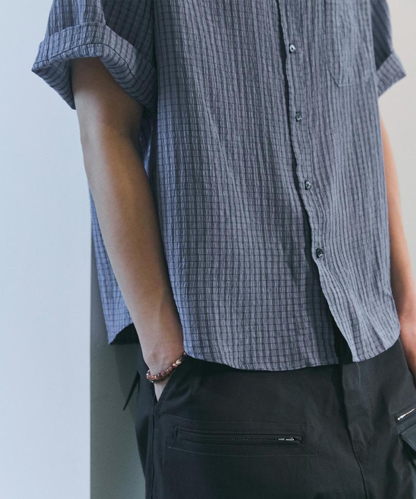 Beullusseonpeullawo Crinkle Check Short Sleeve Shirt [Blue]