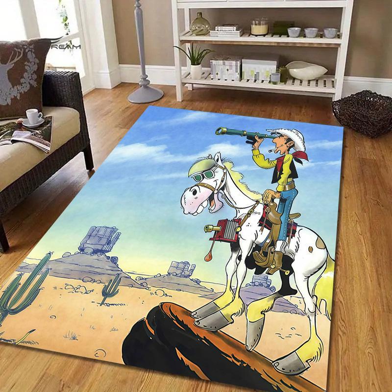 Lucky Luke2 Flannel Pattern Square Carpet,Area Rug,Carpet Rug for Living Room Bedroom Sofa Playroom Decor,Non-slip Floor Mat