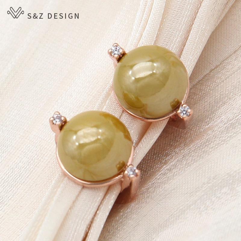 Mote Runde Simulert-perle Dråpeøreringer For Kvinner Bryllup Rose Gull Farge Cubic Zirconia Smykker Eardrop